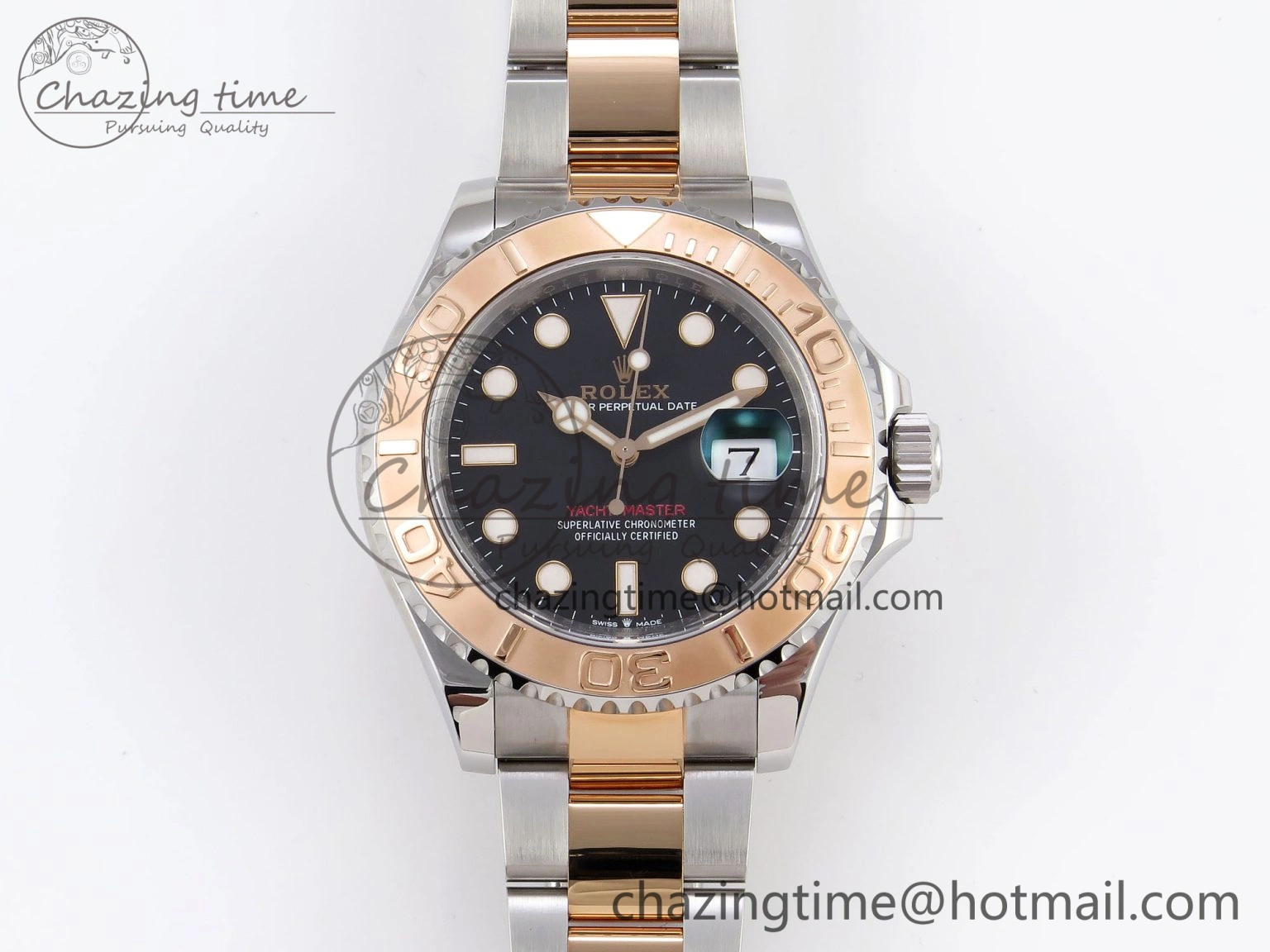 Unique Yacht-Master 126621 SS RG 904L Steel VSF 1:1 Best Edition Black Dial on SS RG Bracelet VS 1860