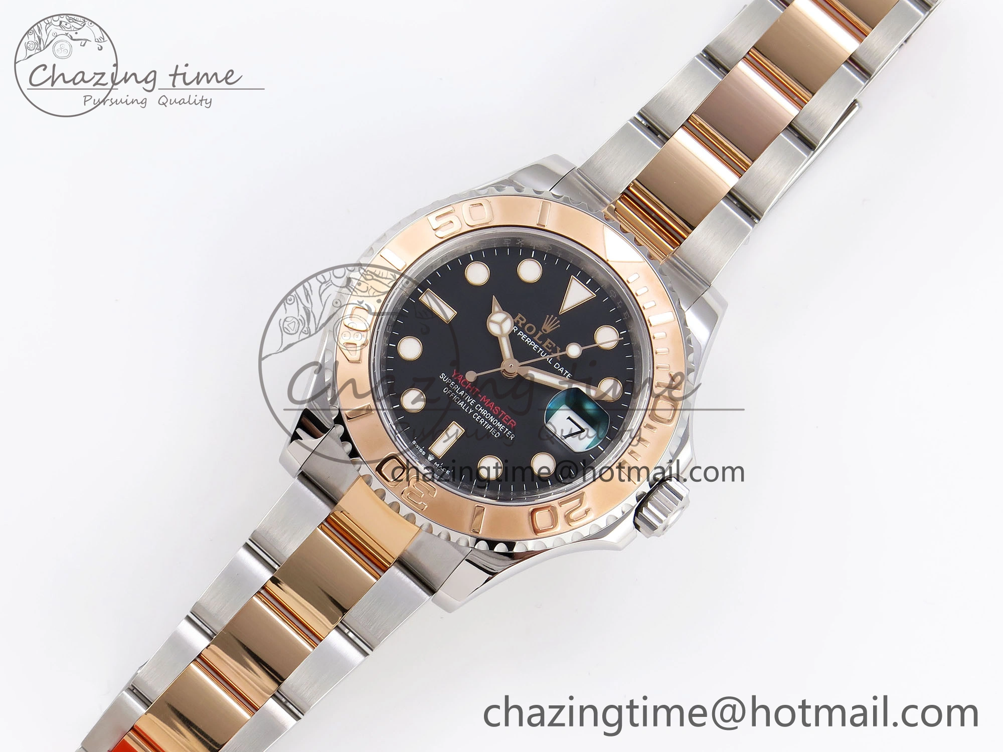 Unique Yacht-Master 126621 SS RG 904L Steel VSF 1:1 Best Edition Black Dial on SS RG Bracelet VS 1860