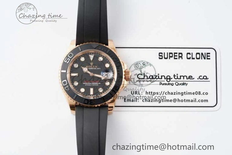 Functional Yacht-Master 126655 Clean 1:1 Best Edition Black Ceramic Bezel on Oysterflex Strap VR 2124