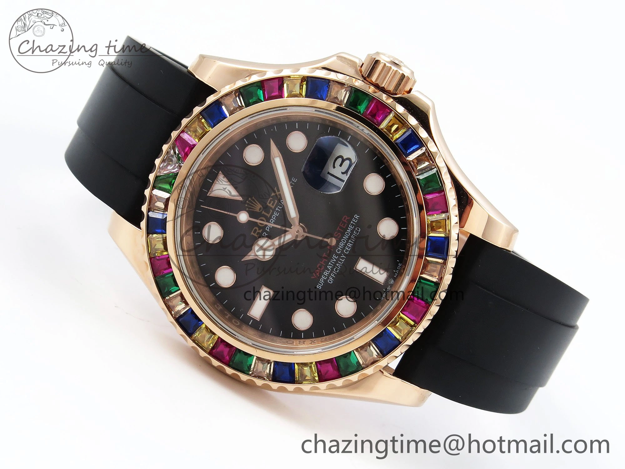 Yacht-Master 126655 KF 1:1 Best Edition Rainbow Bezel RG Wrapped on Oysterflex Strap VR3235 (Gen Weight) Unique 1586