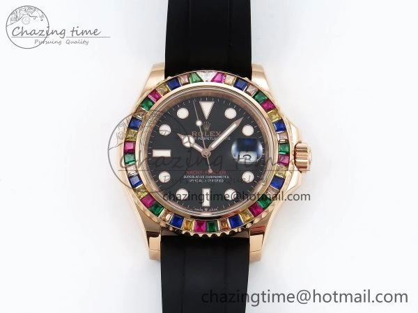 Yacht-Master 126655 KF 1:1 Best Edition Rainbow Bezel RG Wrapped on Oysterflex Strap VR3235 (Gen Weight) Unique 1586