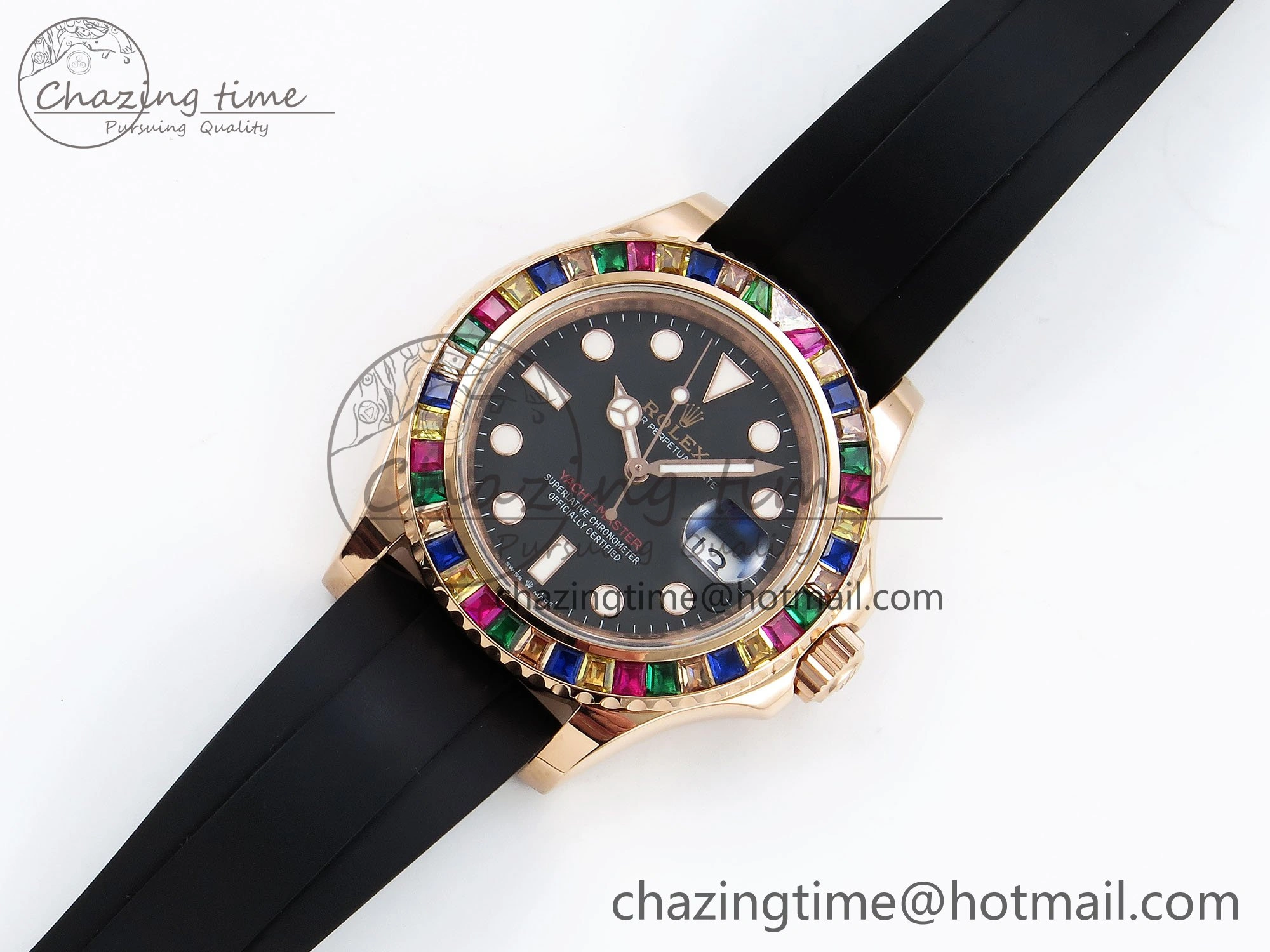 Yacht-Master 126655 KF 1:1 Best Edition Rainbow Bezel RG Wrapped on Oysterflex Strap VR3235 (Gen Weight) Unique 1586
