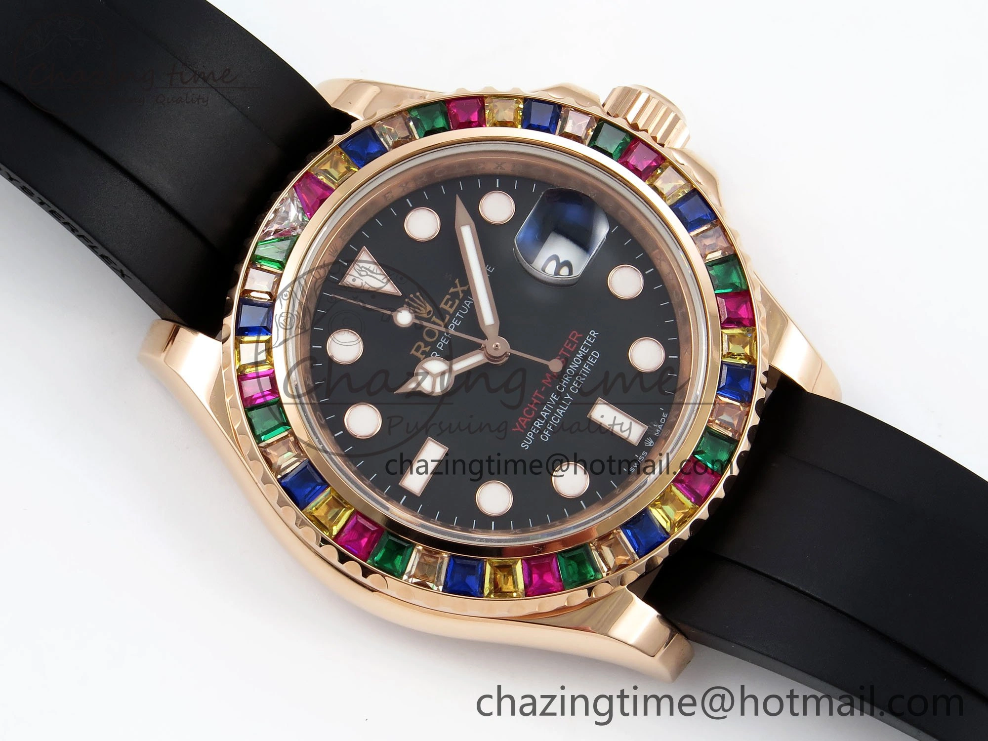 Yacht-Master 126655 KF 1:1 Best Edition Rainbow Bezel RG Wrapped on Oysterflex Strap VR3235 (Gen Weight) Unique 1586