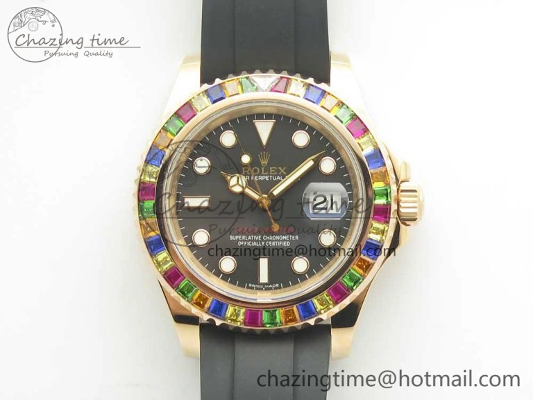 Yacht-Master 40 116695SATS Noob 1:1 Best Edition 904L Case On Black Rubber Strap (Free Extra Strap) DailyWear 3433