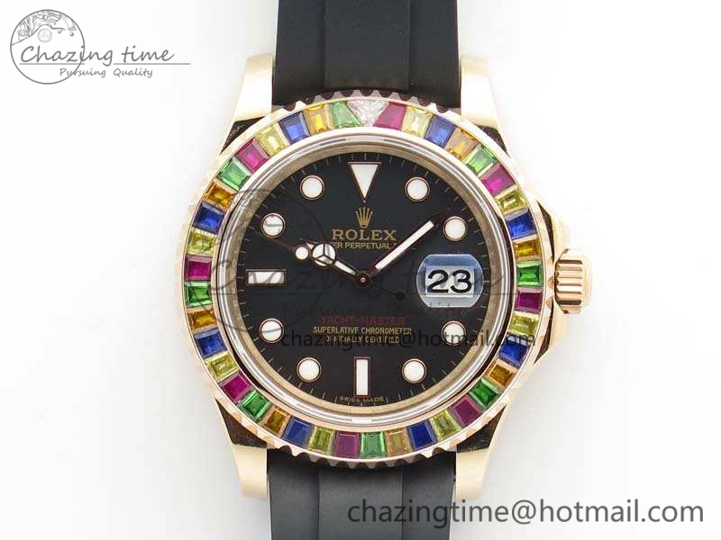QuickDry Yacht-Master 40mm 116695SATS BP Maker Best Edition Crystal Bezel On Black Rubber Strap A 3557