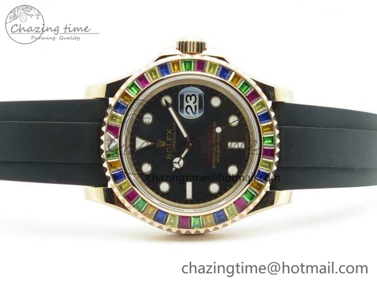 Yacht-Master 40mm 116695SATS BP Maker Best Edition Crystal Bezel On Black Rubber Strap Swiss ETA Supportive 3555