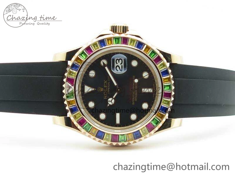 Yacht-Master 40mm 116695SATS BP Maker Best Edition Crystal Bezel On Black Rubber Strap Swiss ETA Supportive 3555