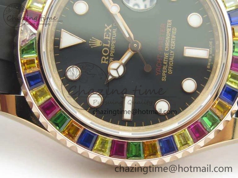 Yacht-Master 40mm 116695SATS BP Maker Best Edition Crystal Bezel On Black Rubber Strap Swiss ETA Supportive 3555