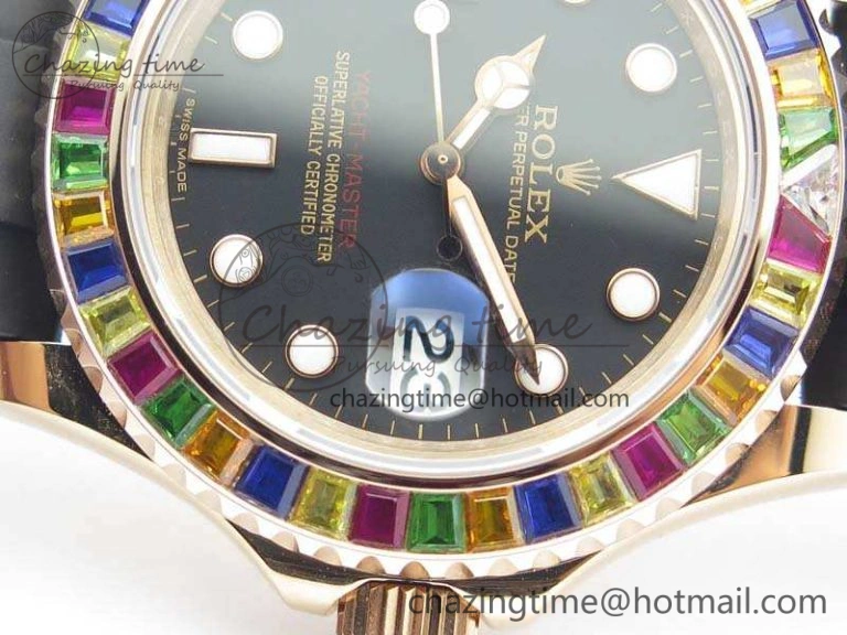 Yacht-Master 40mm 116695SATS BP Maker Best Edition Crystal Bezel On Black Rubber Strap Swiss ETA Supportive 3555