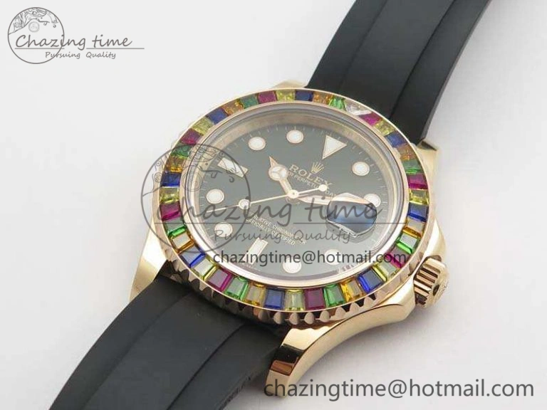 Yacht-Master 40mm 116695SATS BP Maker Best Edition Crystal Bezel On Black Rubber Strap Swiss ETA Supportive 3555