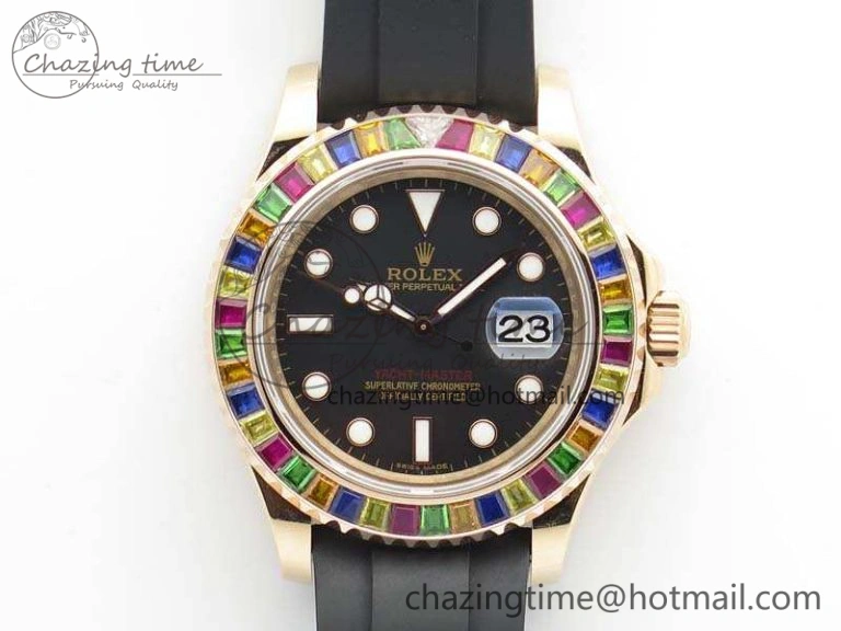 Yacht-Master 40mm 116695SATS BP Maker Best Edition Crystal Bezel On Black Rubber Strap Swiss ETA Supportive 3555