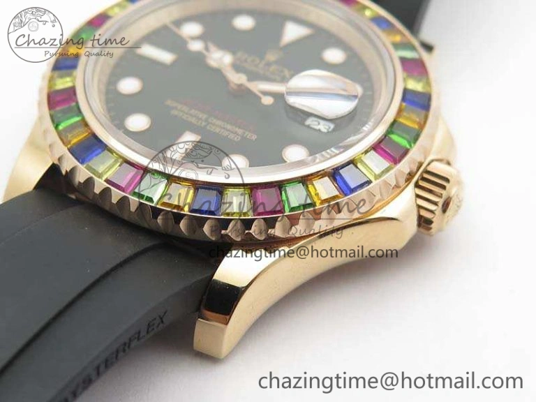 Yacht-Master 40mm 116695SATS BP Maker Best Edition Crystal Bezel On Black Rubber Strap Swiss ETA Supportive 3555