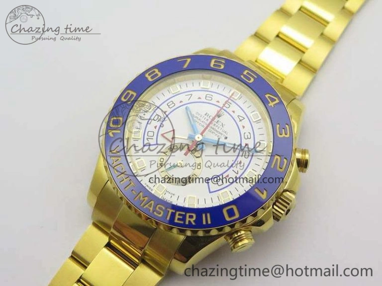 Durable YachtMaster II 116688 YG JF 1:1 Best Edition White Dial Blue Ceramic Bezel On YG Bracelet A 3577
